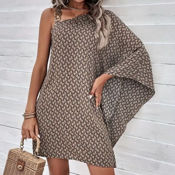 Women's Dresses Allover Print Asymmetrical Neck Batwing Sleeve Dress - Picture 1 of 5